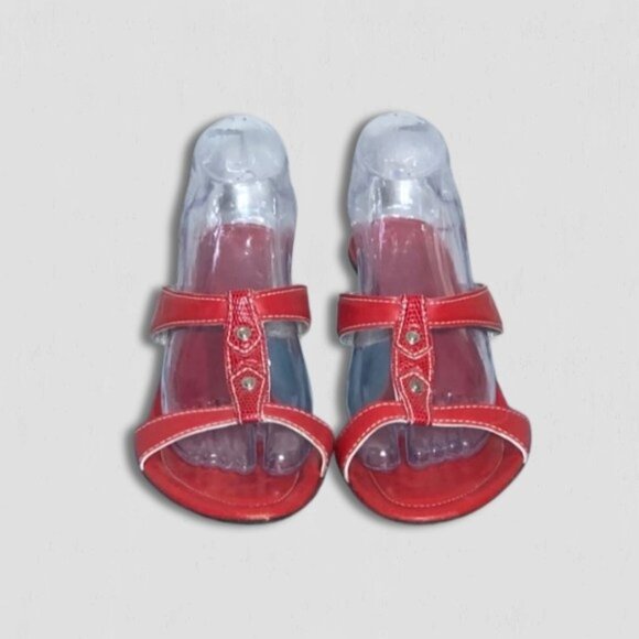 Cole Haan Kitten Heel Sandals Genuine Strappy Leather Open Toe Style Red sz 10B - Picture 1 of 8